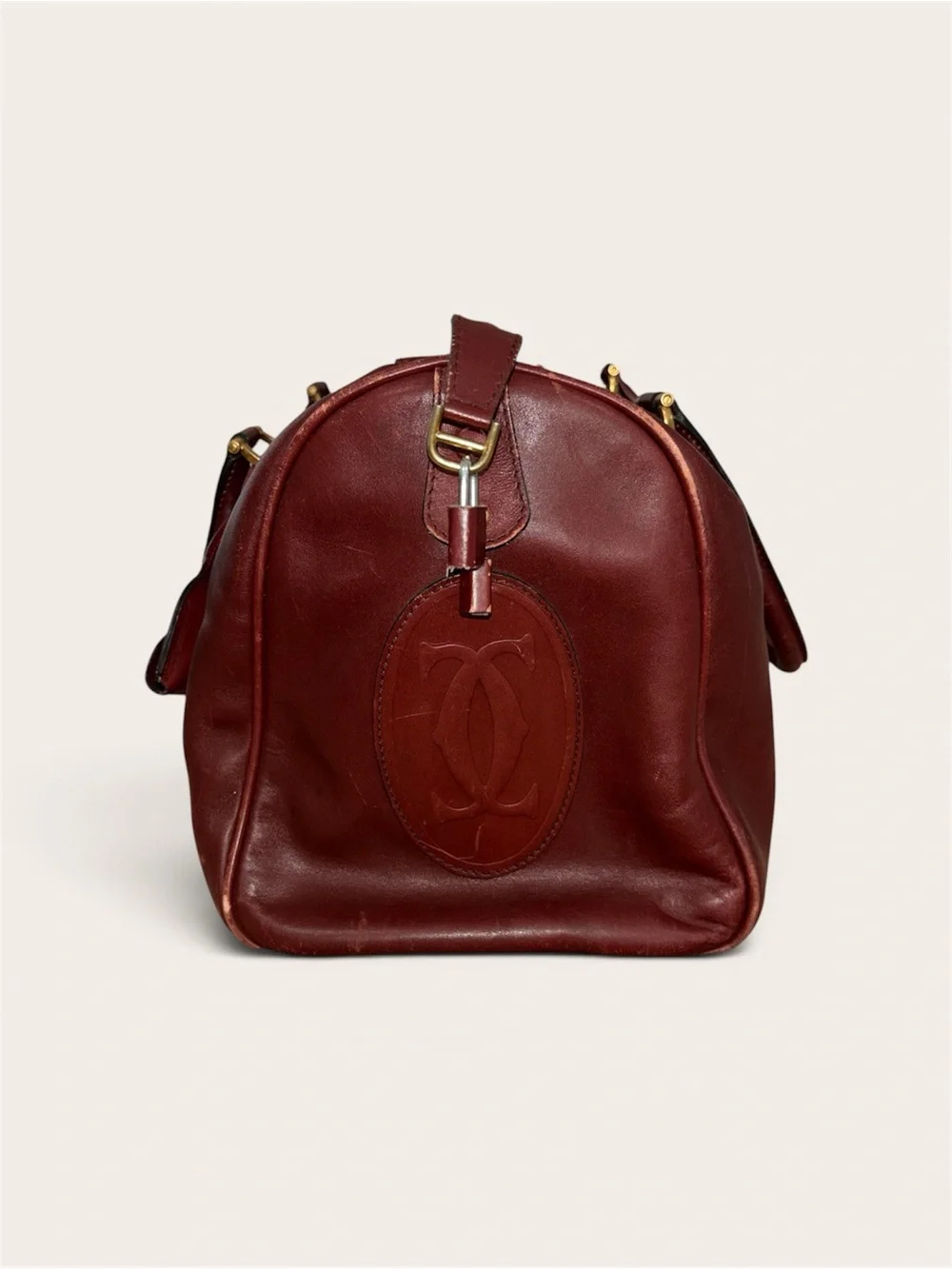 Cartier Burgundy Leather Dome Satchel with Gold Hardware